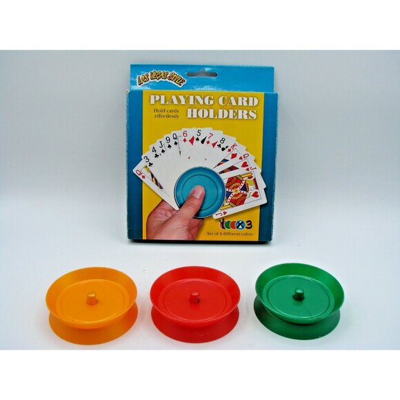 Playing Card Hands-Free Circle Shape Holders Set 3 Orange Red Green in a Box - Picture 1 of 6